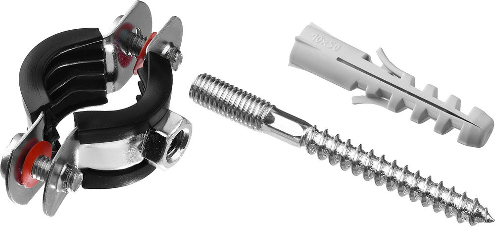 Хомут трубный с сантехнической шпилькой и дюбелем 1/2, цинк, 1 шт ЗУБР 37866-20-24_z01