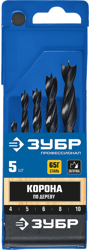 Набор сверл спиральных по дереву 5 шт 4-5-6-8-10 мм М-образная заточка Профессионал ЗУБР 29421-H5