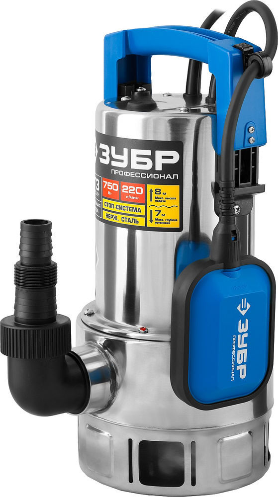 Насос дренажный для грязной воды 750 Вт, корпус нерж. сталь ЗУБР Профессионал НПГ-Т3-750-С