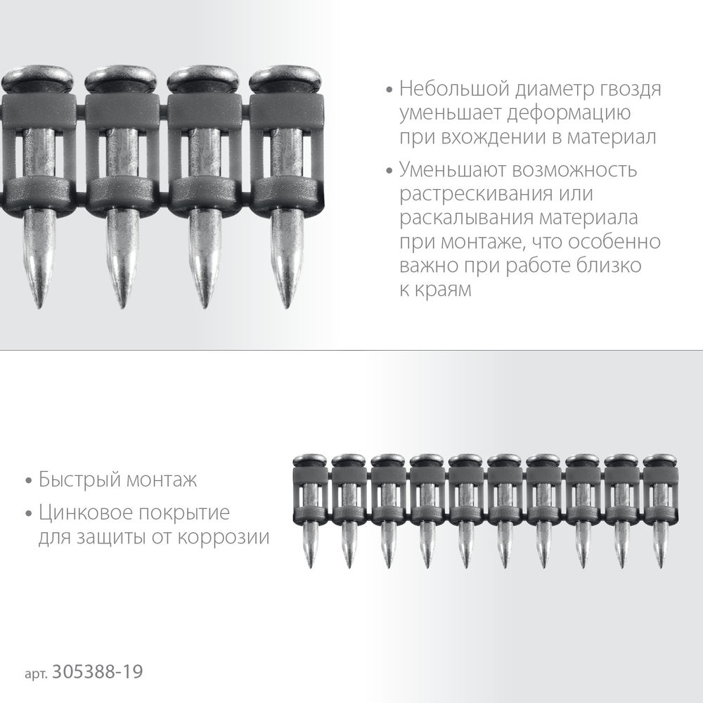 Гвозди по бетону CN 19 x 2.7 мм, оцинкованные, 1000 шт ЗУБР 305388-19