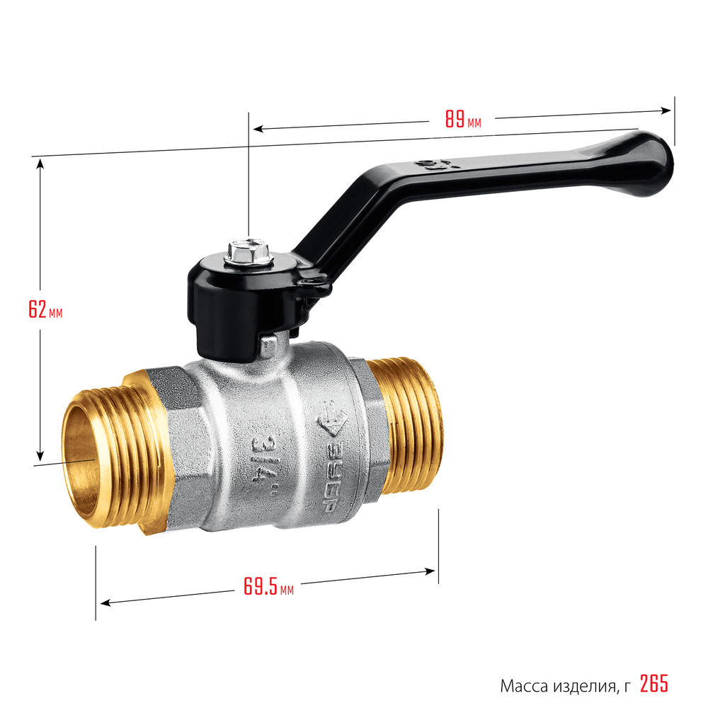 Шаровой кран полнопроходной d 3/4, ручка-рычаг, «папа-папа» ЗУБР 51326-3/4