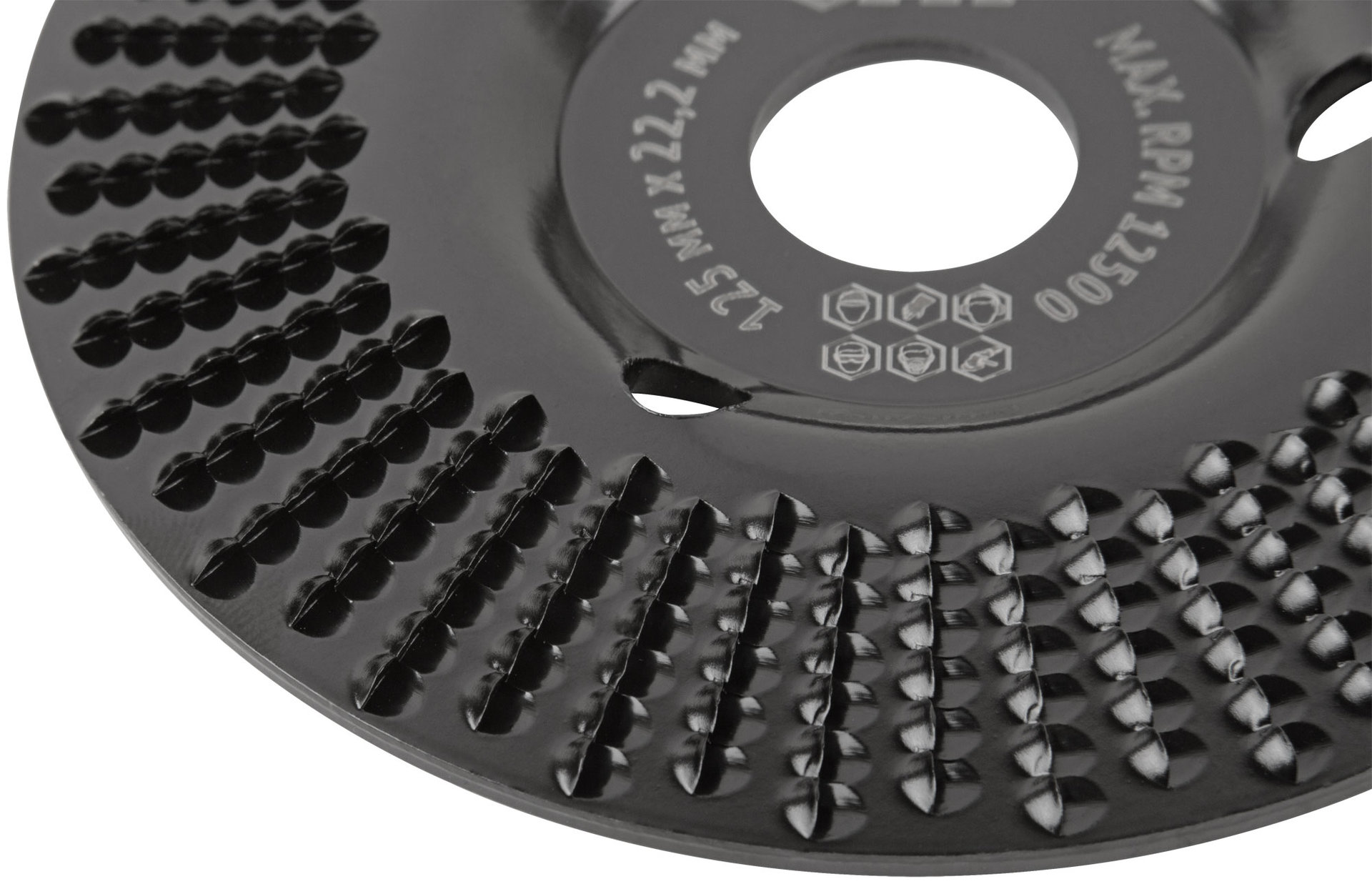 Диск обдирочный по дереву, наклонный, посадочный диаметр 22,2 мм, 125 мм, средняя насечка (39525)