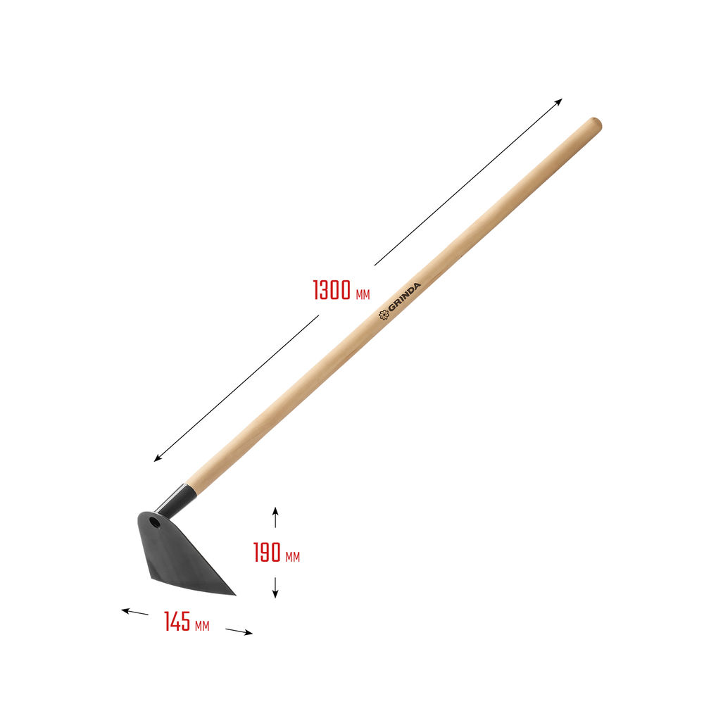 Мотыга GH-190 WOOD, 190 x 145 x 1300 мм, трапециевидный профиль, углеродистая сталь, антикор. покрытие, деревянный черенок GRINDA 39597
