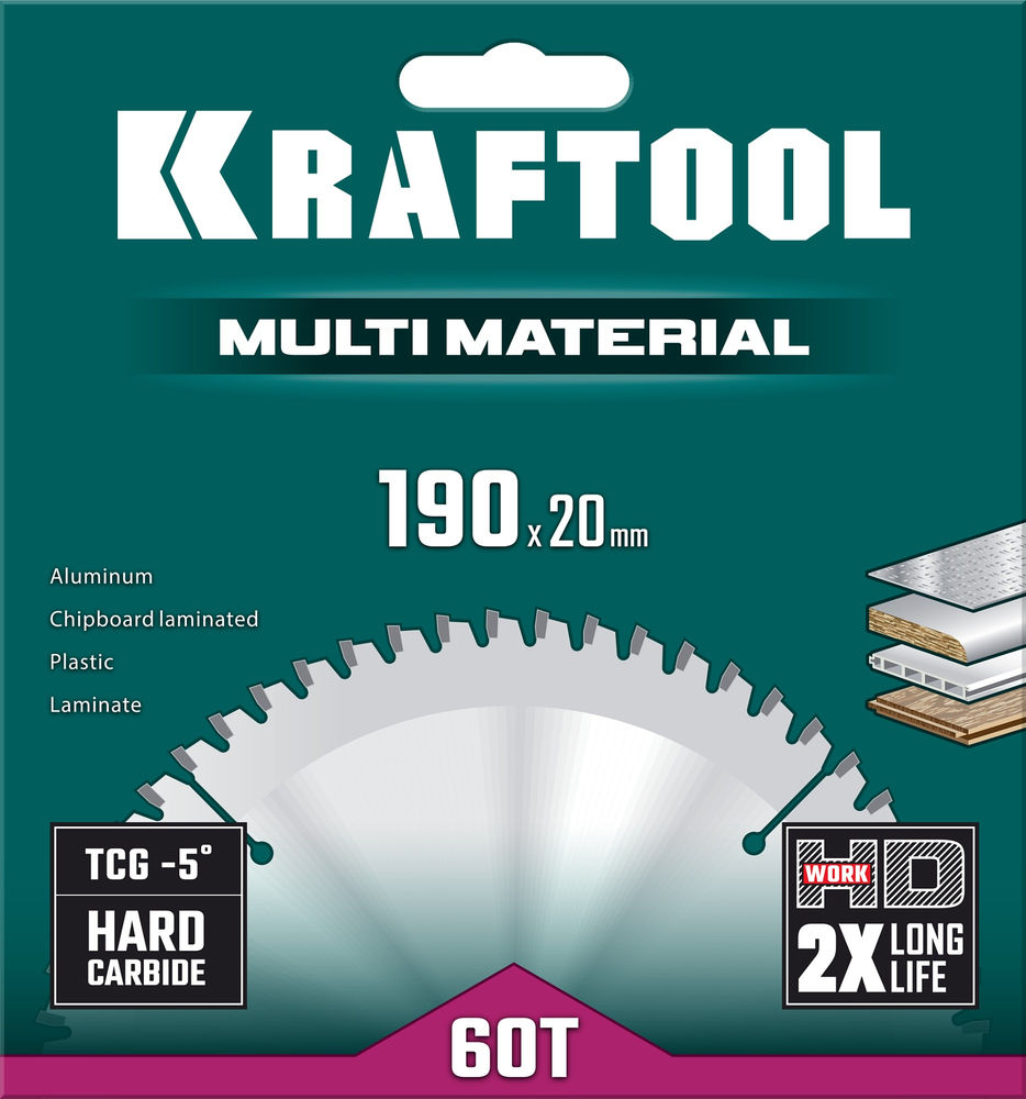 Пильный диск по алюминию Multi Material, 190 х 20 мм, 60Т KRAFTOOL 36953-190-20