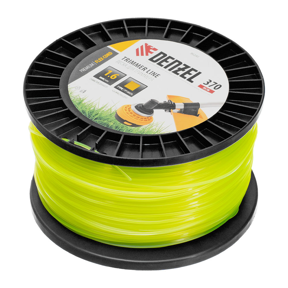 Леска для триммера квадрат 1,6мм х 370м, на DIN катушке FLEX CORD Denzel (96290)