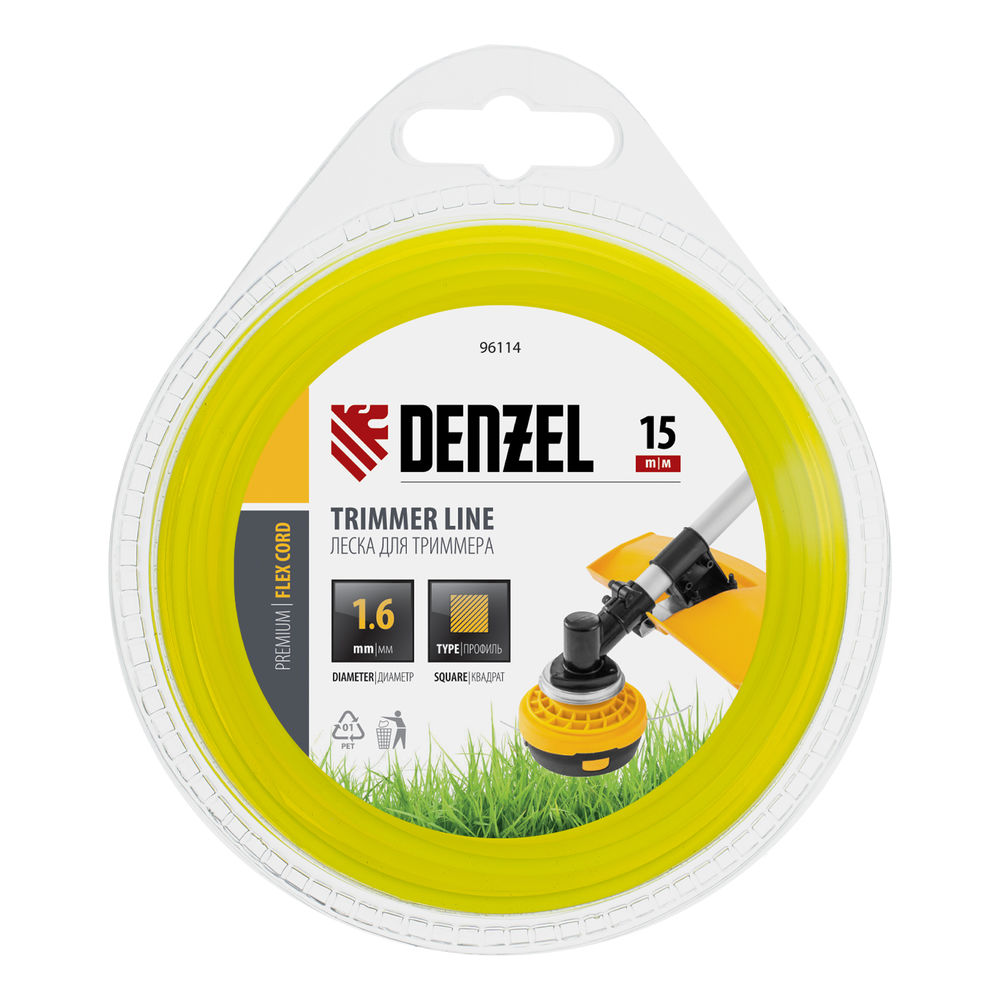 Леска для триммера квадрат 1.6 мм х 15 м, блистер Flex cord Denzel (96114)