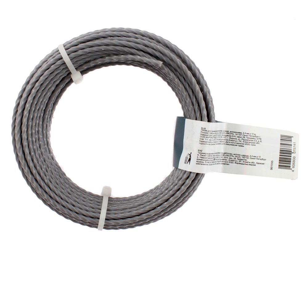 Леска для триммера квадратная витая, армированная алюминием, 2.4 мм х 10 м, Сибртех (961995)