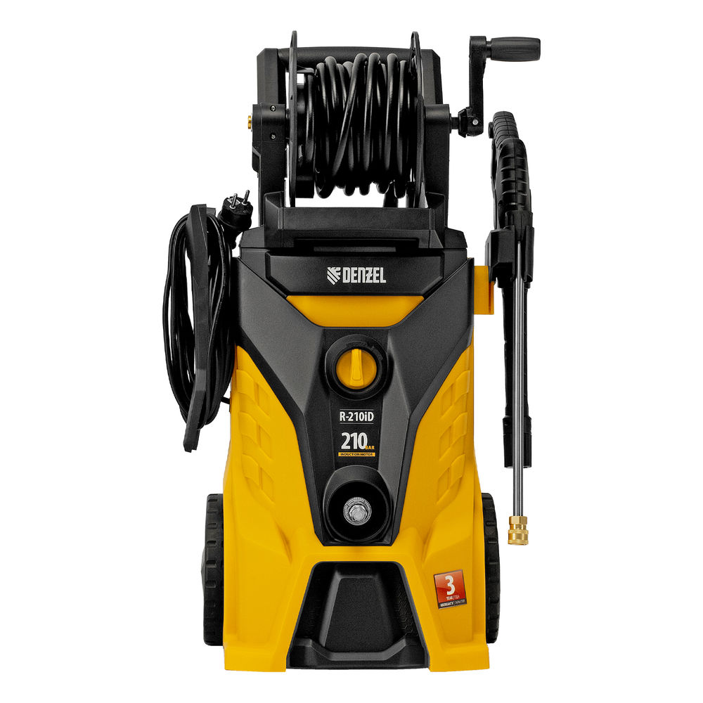 Моечная машина высокого давления R-210iD, 2600 Вт, 210 бар, 8.0 л/мин, асинхронный двигатель, барабан Denzel (58237)