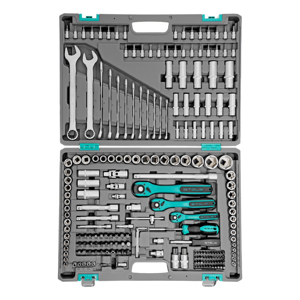 Набор инструментов, 1/4, 3/8, 1/2, Cr-V, S2, усиленный кейс, 216 предметов Stels