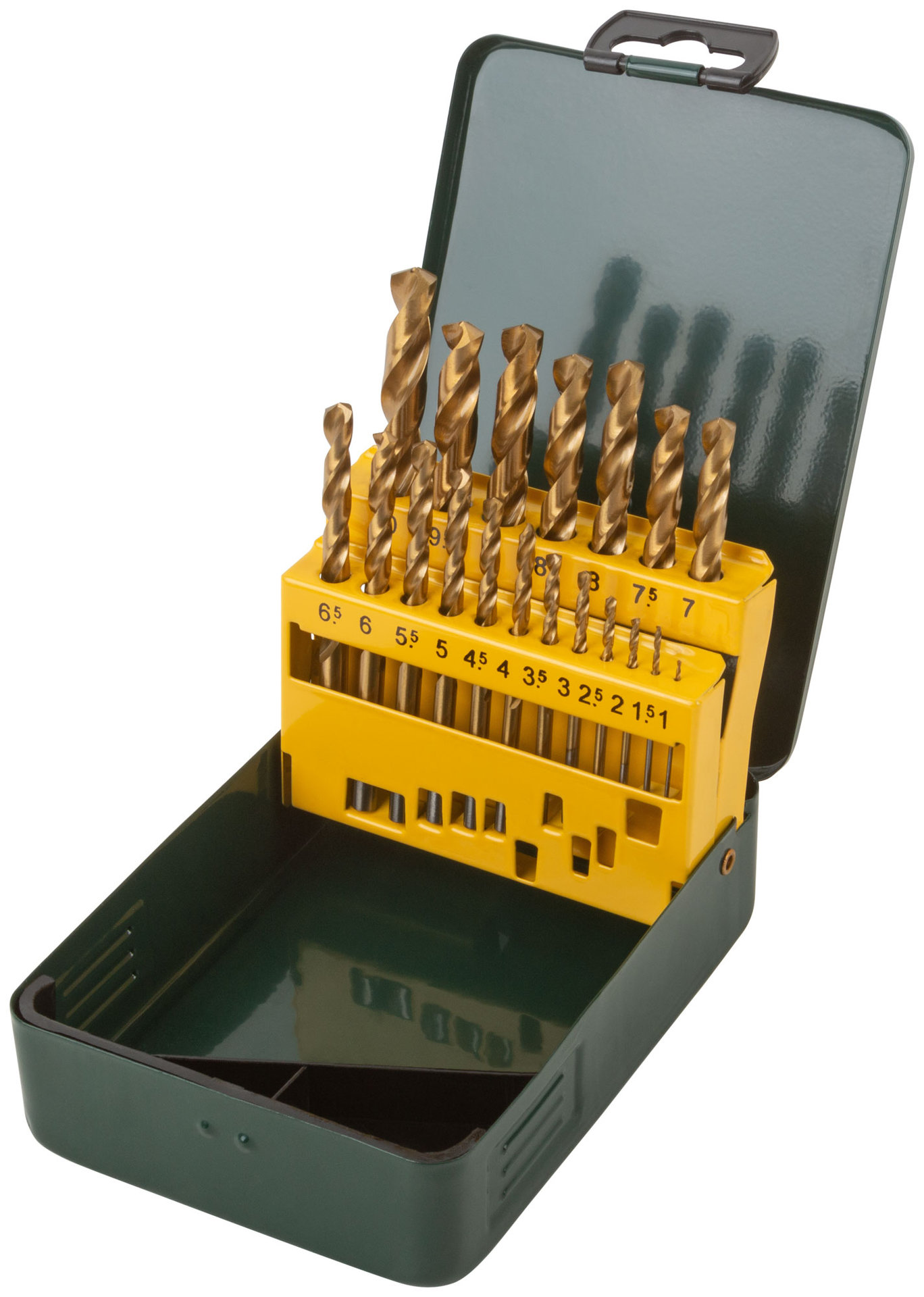 Набор сверл HSS по металлу, титановое покрытие, 19 шт. (1-10 мм), металлический бокс (34219)