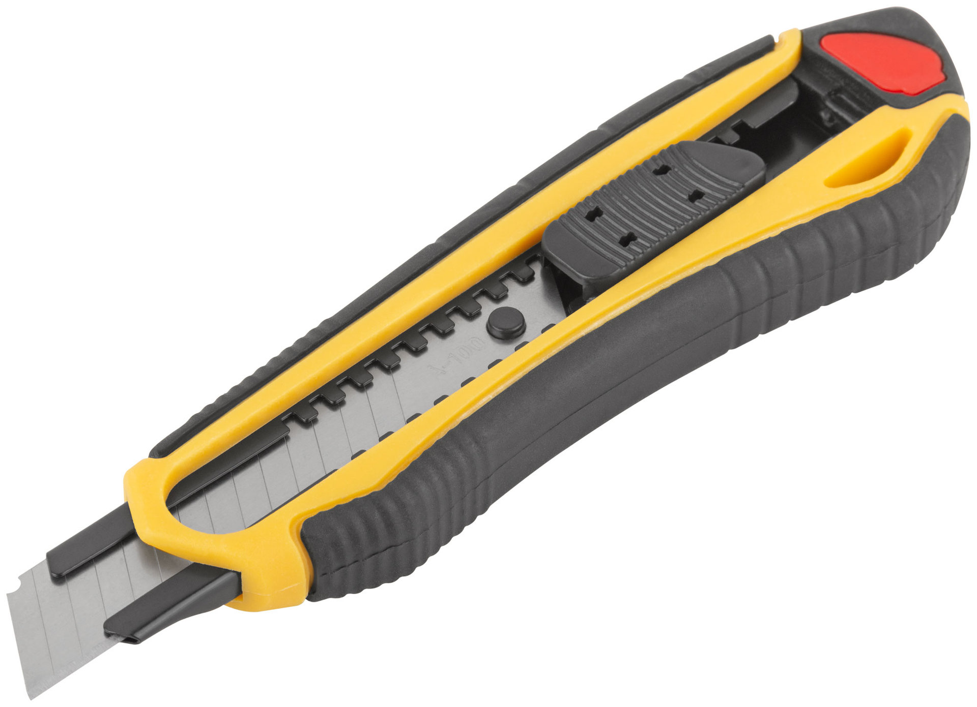 Нож технический 18 мм усиленный прорезиненный, 2-х сторонняя автофиксация, шоу-бокс (10249)