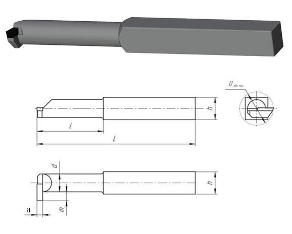 Резец канавочный внутренний 25х25х240 Т5К10 а=6,5; m=12