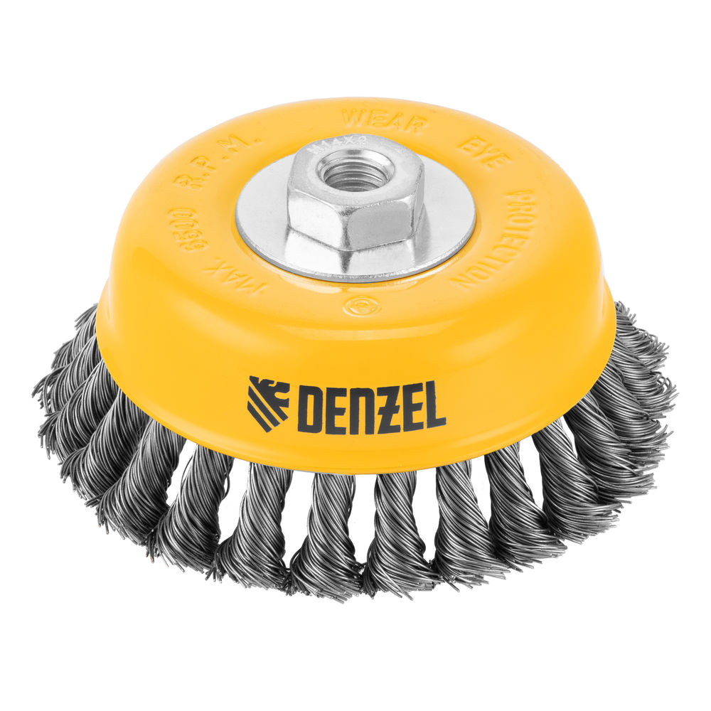 Щетка для УШМ, 125 мм, Чашка, крученая нержавеющая проволока 0.5 мм, М14 Denzel (746273)