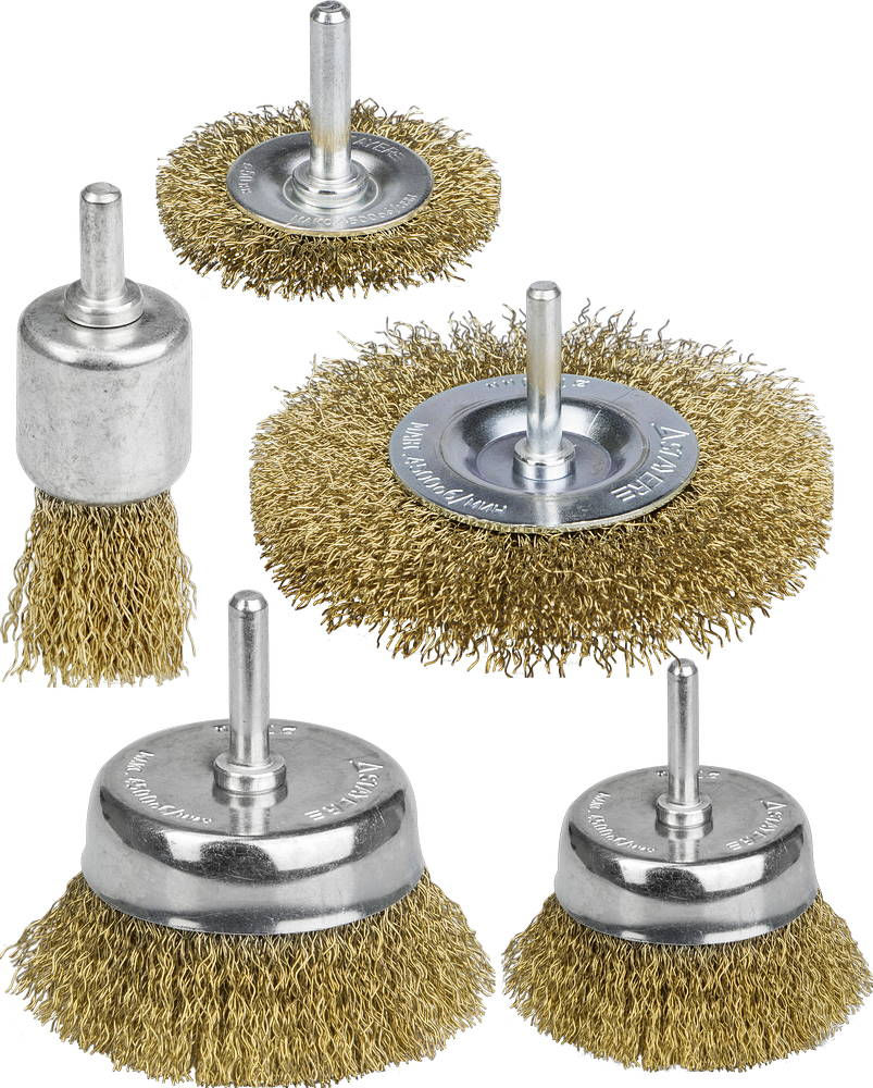 Набор щеток-крацовок для дрели 5 шт, витая стальная латунированная проволока 0.3 мм STAYER Professinal 35157-H5_z01