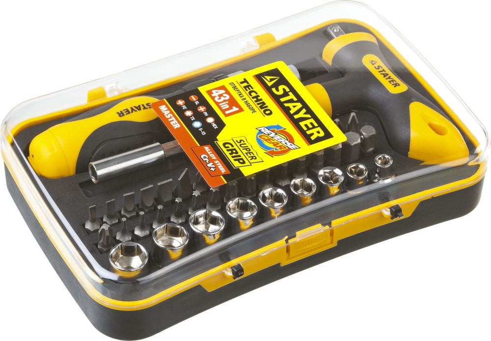 Отвертка реверсивная с насадками 43 предм. T-Compact-43 STAYER 25084-H43