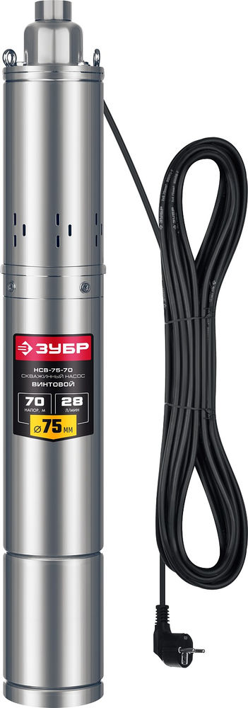 Насос скважинный винтовой 370 Вт, 70 м напор, корпус из нержавеющей стали ЗУБР НСВ-75-70  