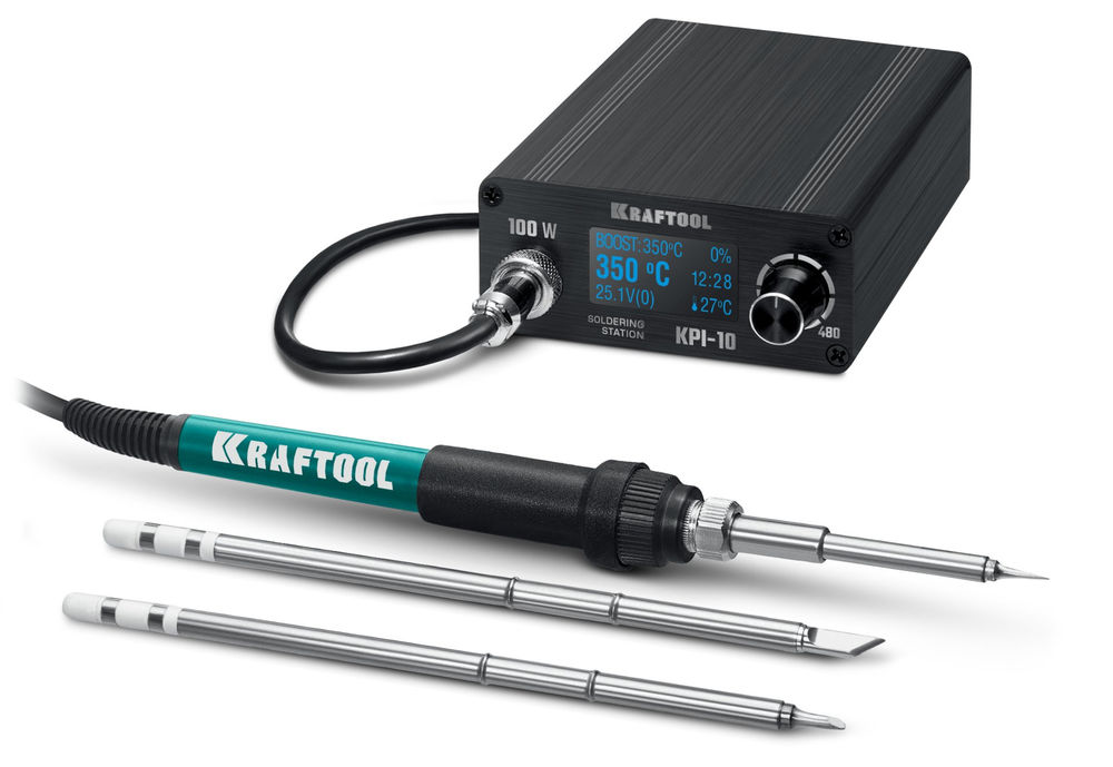 Программируемая паяльная станция KPI-10, 50 - 480°C, 100 Вт, 3 жала Т12 KRAFTOOL 55343