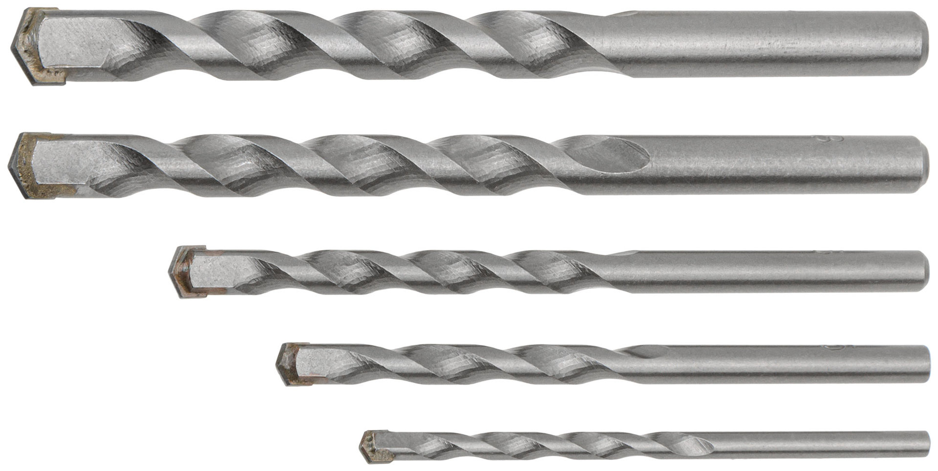 Набор сверл победитовых ударных, цилиндрический хвостовик, 5 шт. (4-5-6-8-10 мм) (34567)