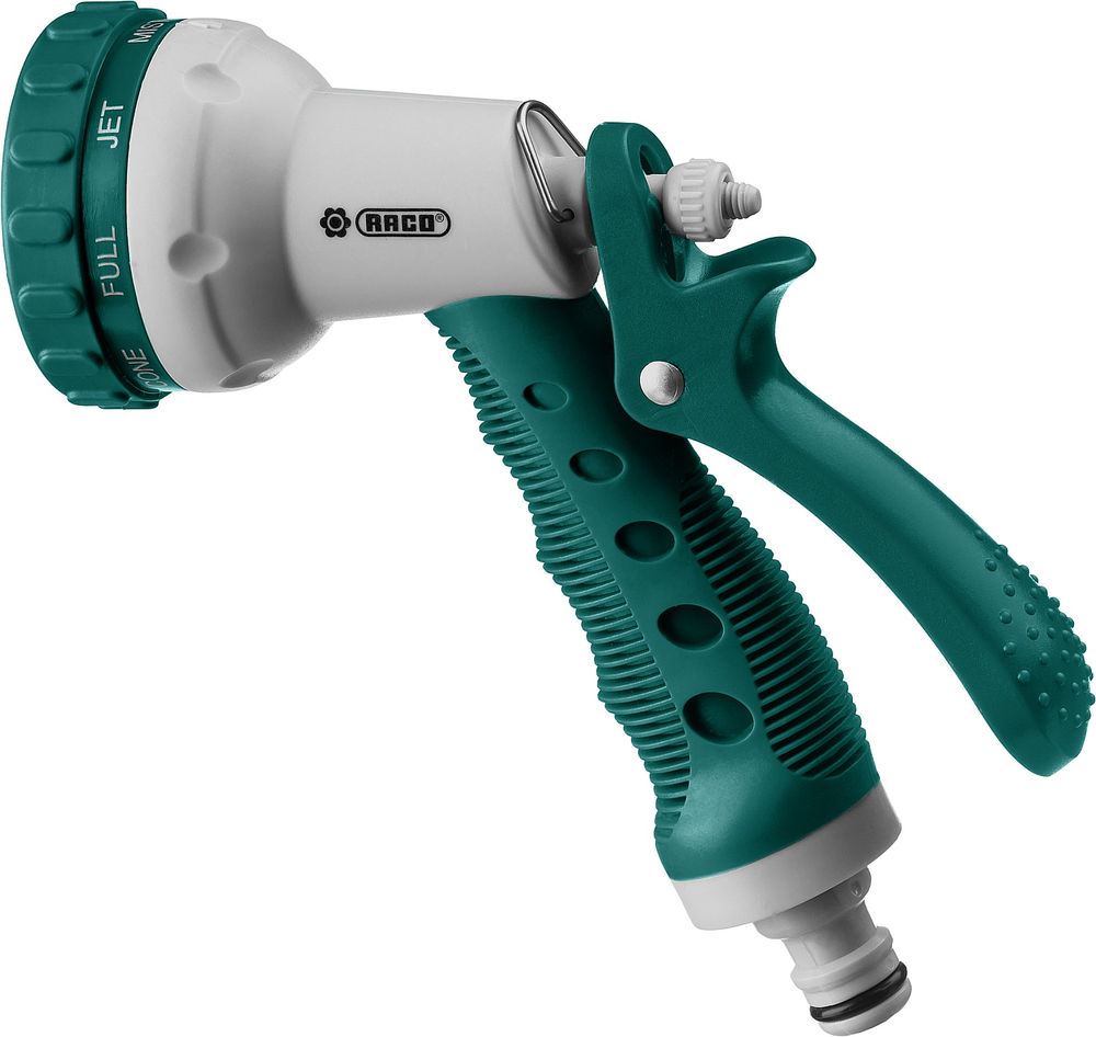 Поливочный пистолет 508C, 8 режимов, курок сзади, пластиковый с TPR RACO 4255-55/508C-18