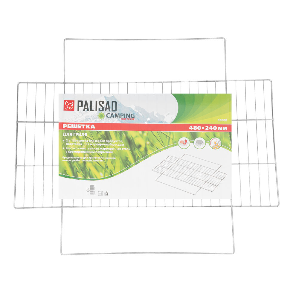Решетка-гриль 480х240 мм, хромированная, Camping Palisad (69688)