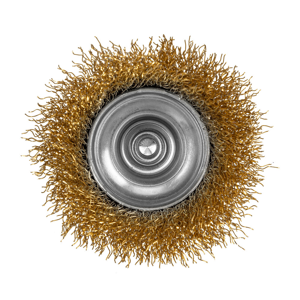 Щетка для дрели, 65 мм, чашка со шпилькой, латунированная витая проволока Matrix (74477)
