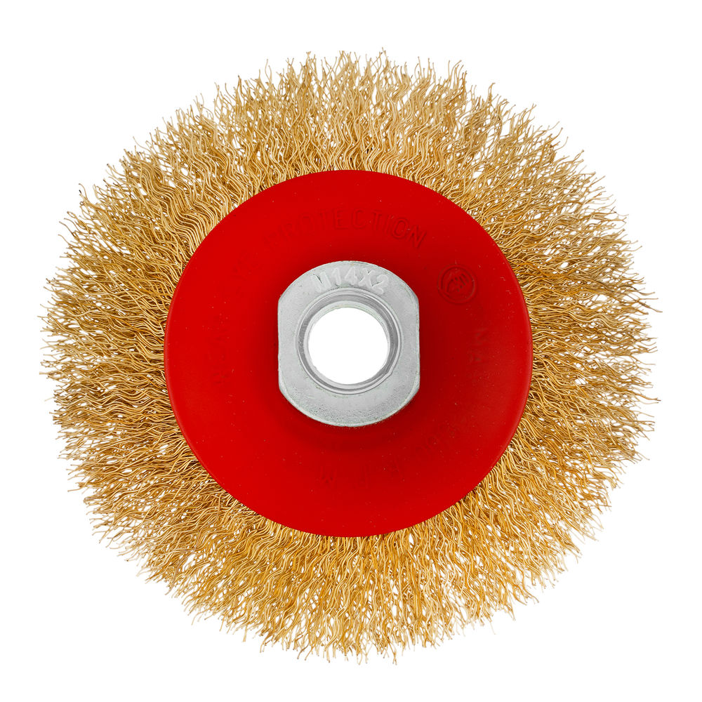 Щетка для УШМ, 100 мм, М14, тарелка, латунированная витая проволока Matrix (74608)