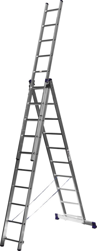 Лестница трехсекционная алюминиевая 10 ступеней, со стабилизатором СИБИН 38833-10