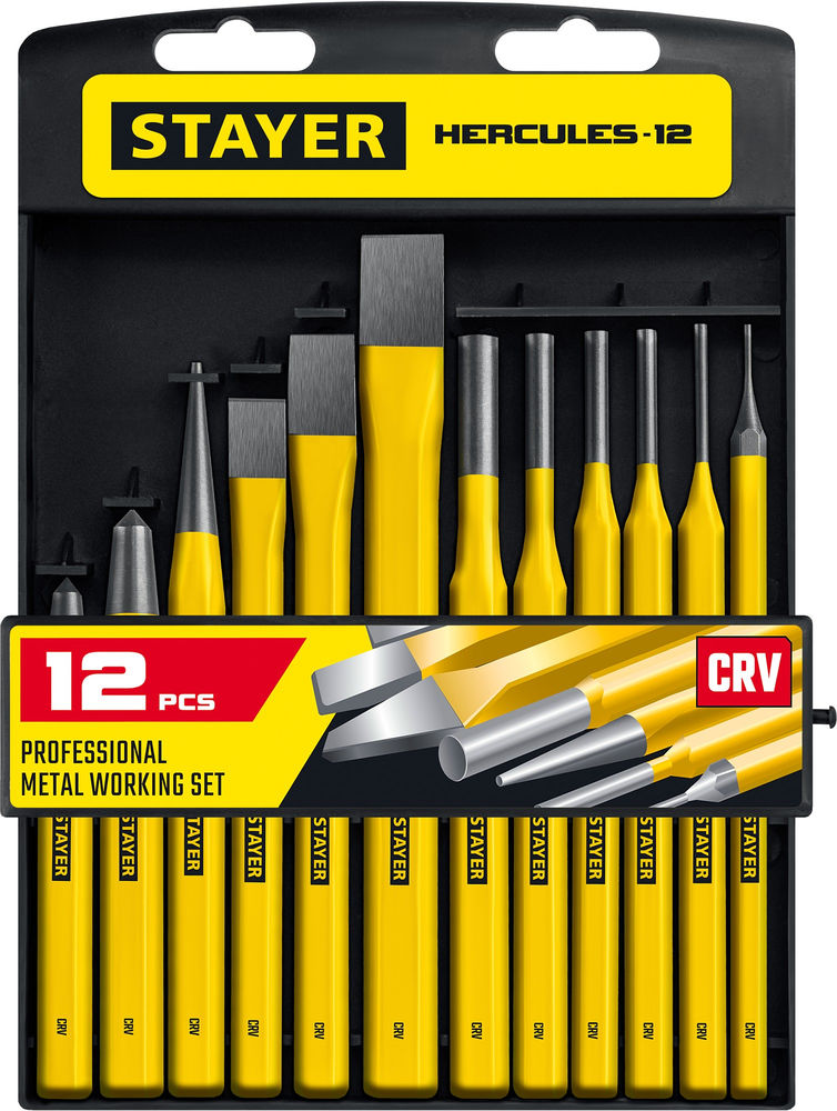 Набор зубил и кернеров Hercules, 12 предметов, в пластиковом держателе STAYER Professional 21077-H12