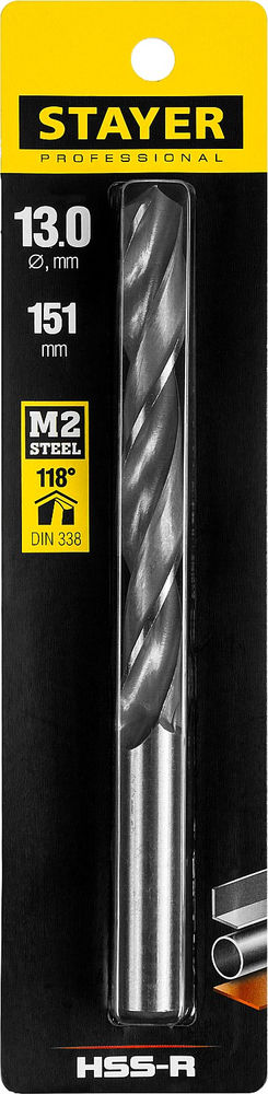 Сверло по металлу быстрорежущая сталь P6M5 Professional HSS-R STAYER 13.0x151 мм 29602-13  
