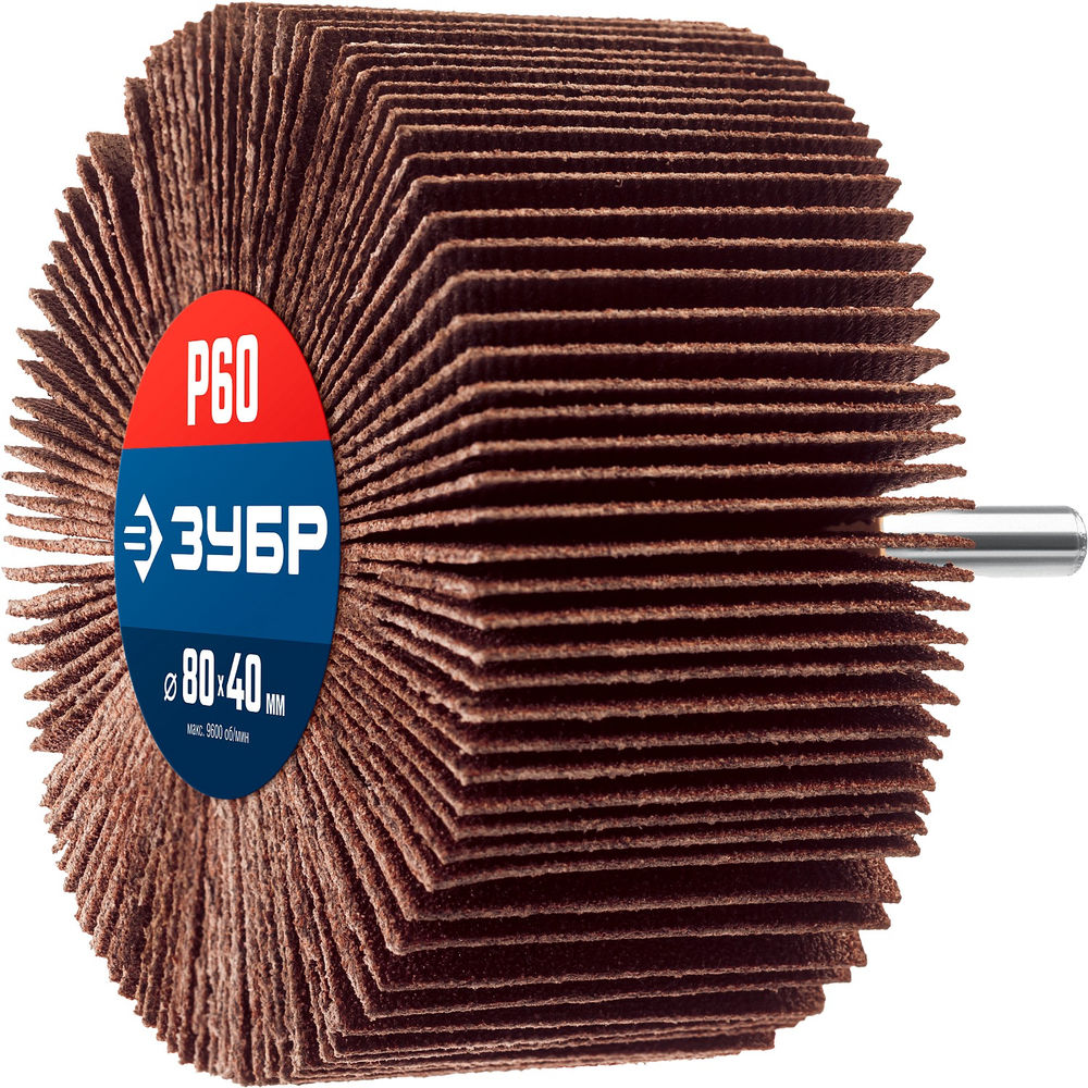 Круг шлифовальный лепестковый d 80 x 40 мм, P60, на шпильке d 6 мм ЗУБР Профессионал 36604-060_z01