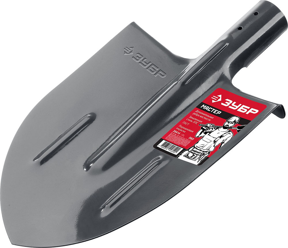 Штыковая лопата 380 х 208 мм полотно 1.6 мм закалено с рёбрами жёсткости без черенка тип ЛКО ЗУБР Мастер 39414