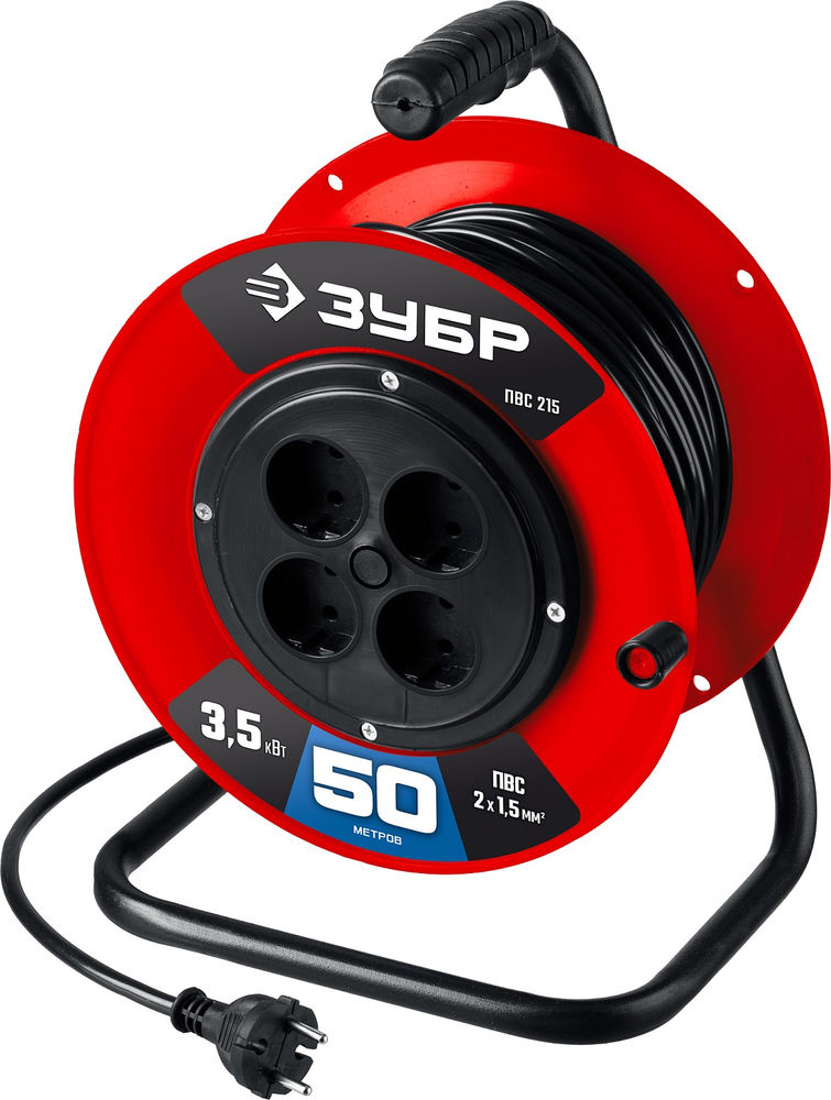 Удлинитель силовой на катушке ПВС 2 x 1.5 мм2 50 м 3500 Вт ЗУБР ПВС-215 55103-50