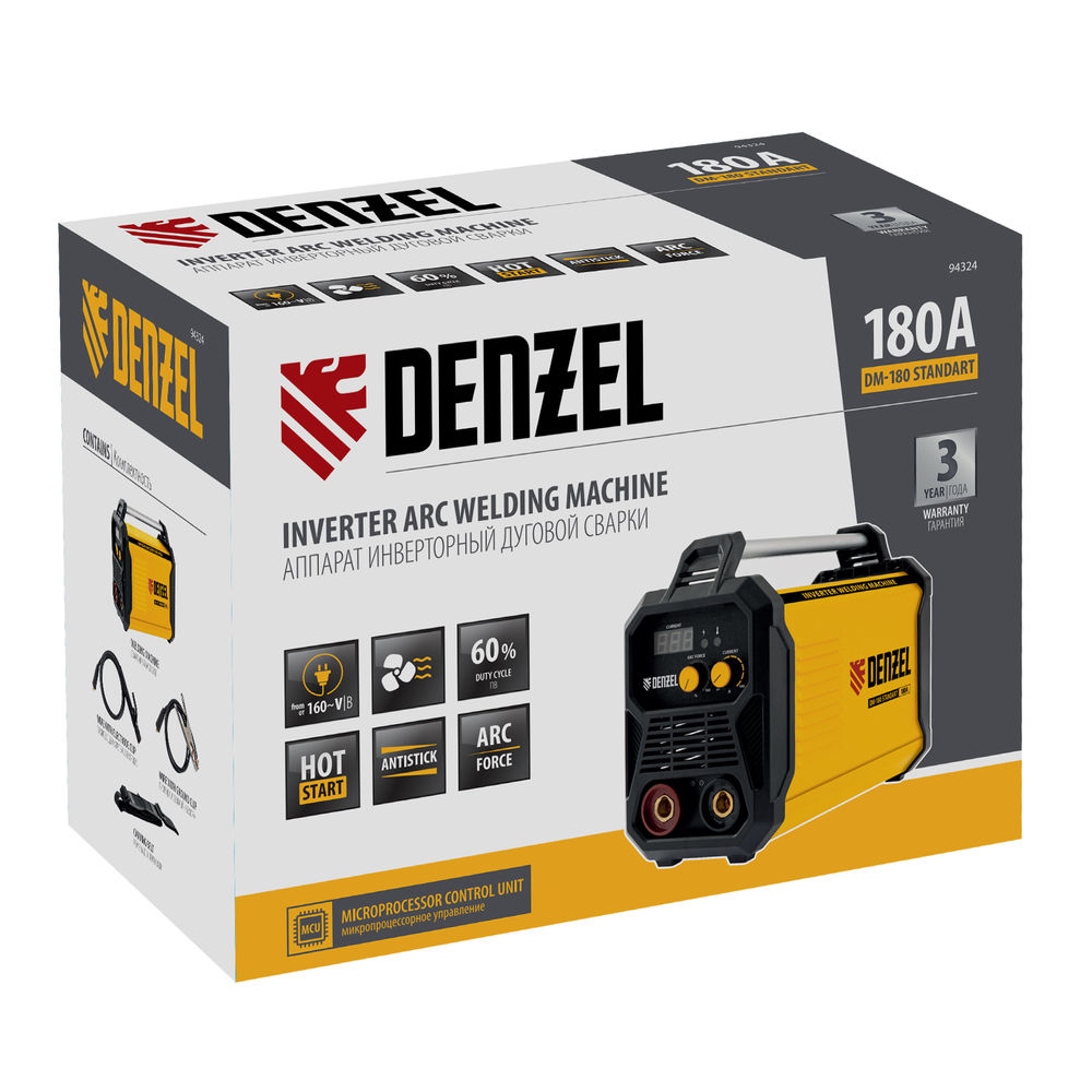 Аппарат инвертор. дуговой сварки DM-180 Standart, 180 А, ПВ 60% Denzel (94324)