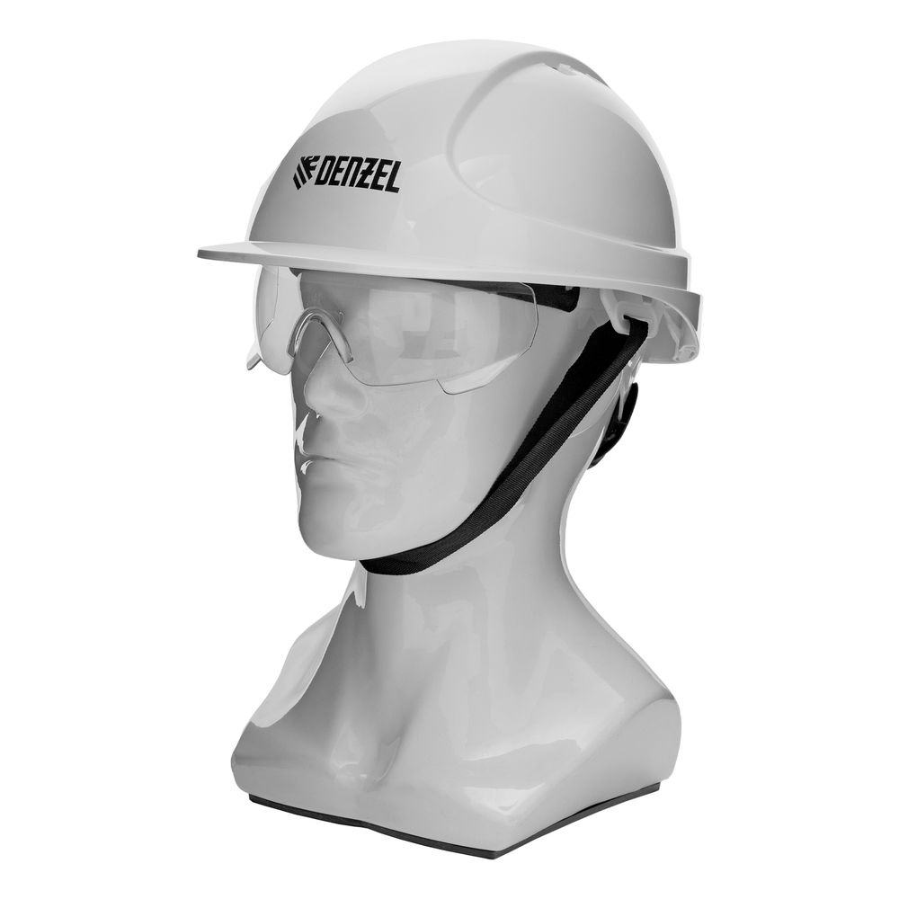 Каска защитная ударопр.«Форвард» (К-05)ABS/PC,комплект со встроен.очк.ОЧК-05 Форвард,белая Denzel (89205)