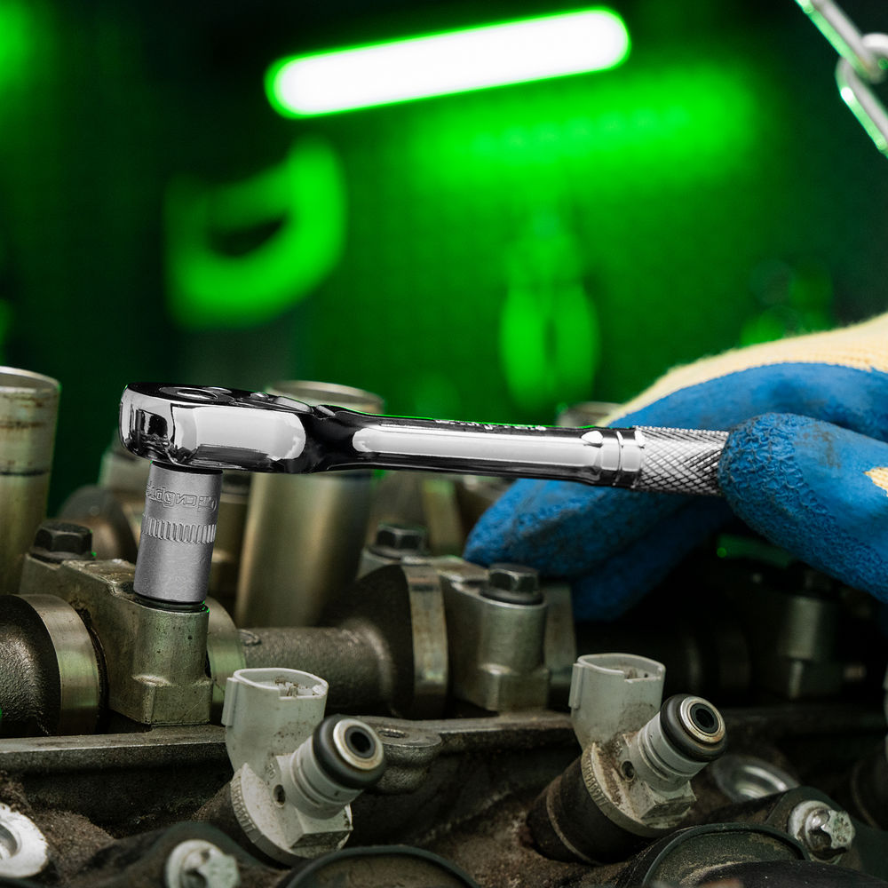 Ключ-трещотка 1/4, 45 зубьев, цельнометаллический, с быстрым сбросом, CrV, хром Сибртех