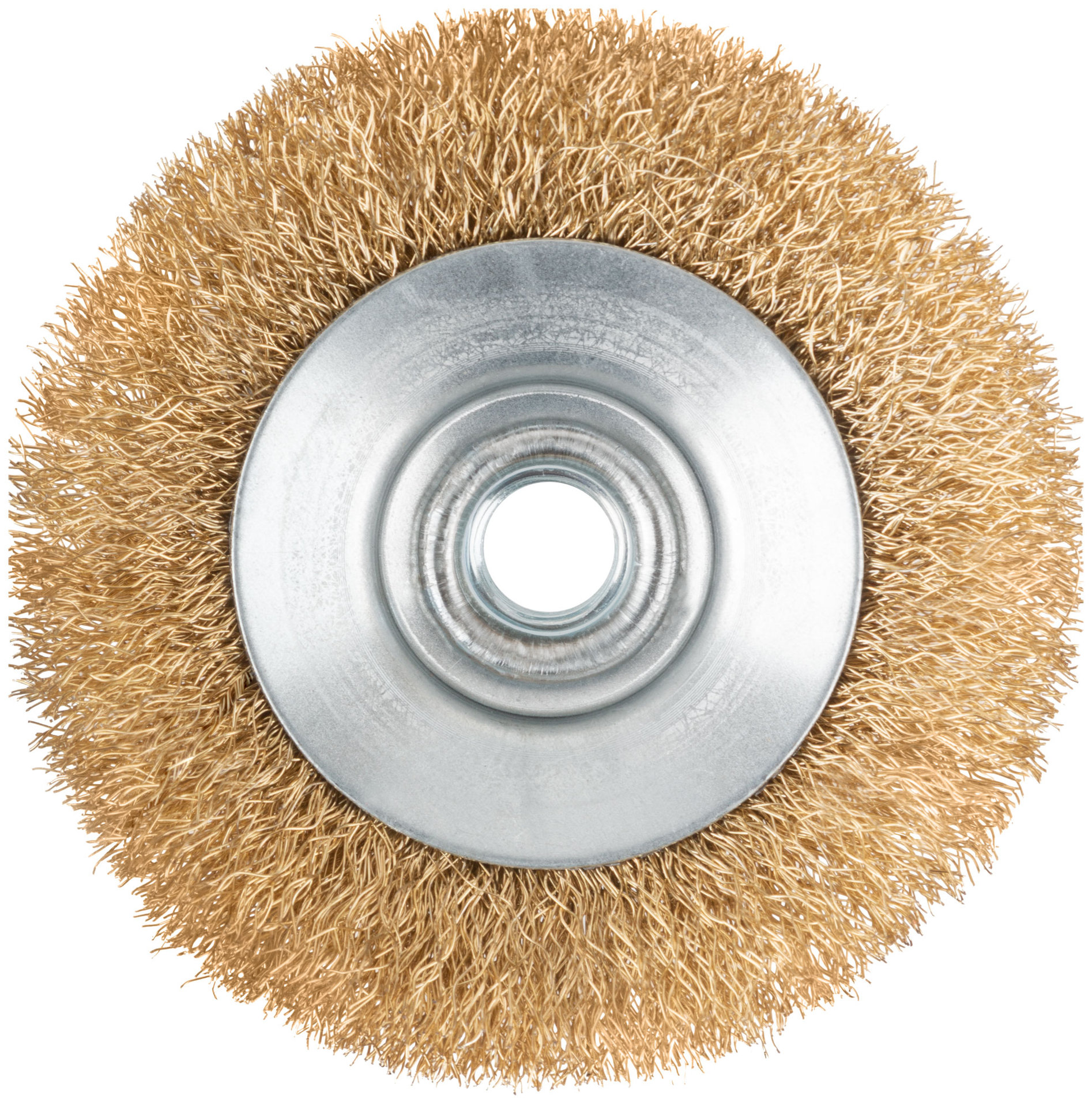 Корщетка-колесо с наклоном, гайка М14, стальная волнистая латунированная проволока 100 мм (39021)