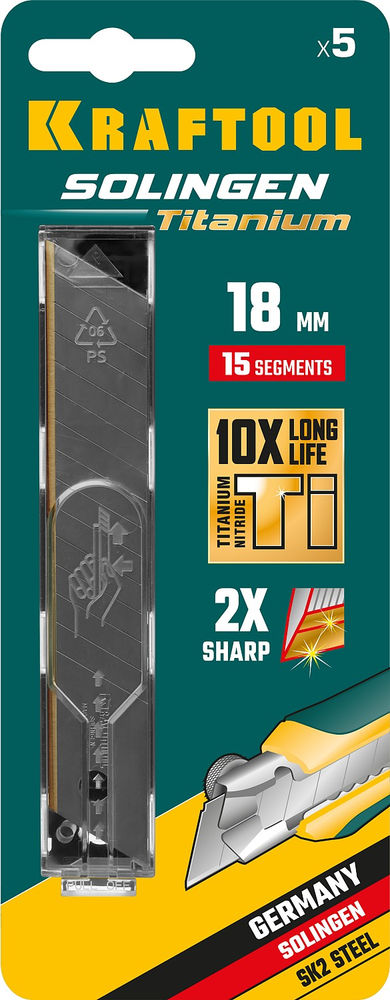 Сегментированные лезвия 18 мм, 5 шт, с TiN-покрытием KRAFTOOL 09606-TIN-18-S5_z02