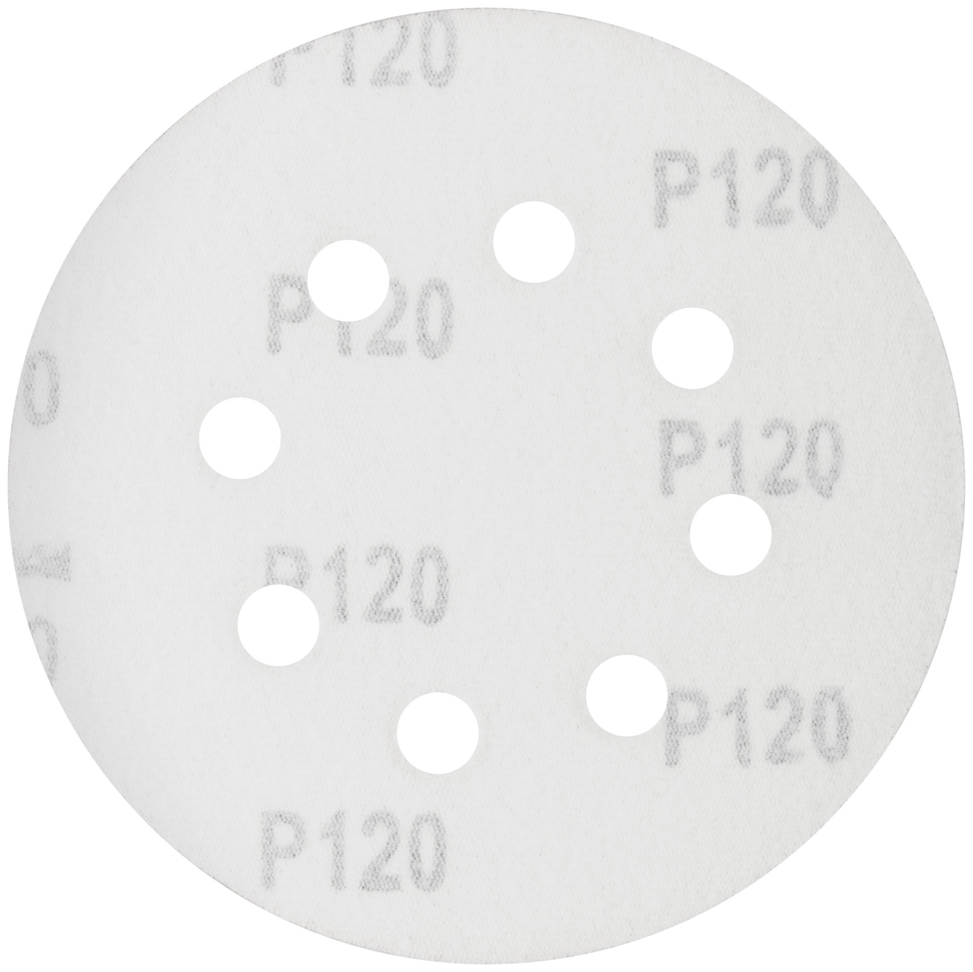 Круги шлифовальные с отверстиями (липучка), алюминий-оксидные, 125 мм, 5 шт. Р 120 (39786)