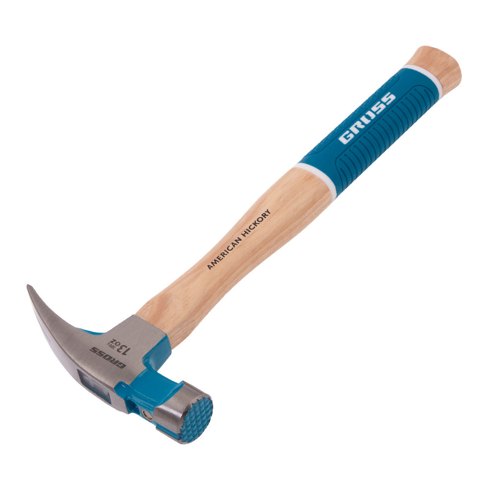 Молоток-гвоздодер, 380 г, угол 75, магнит, обрезиненная рукоятка AMERICAN HICKORY GROSS (10413)