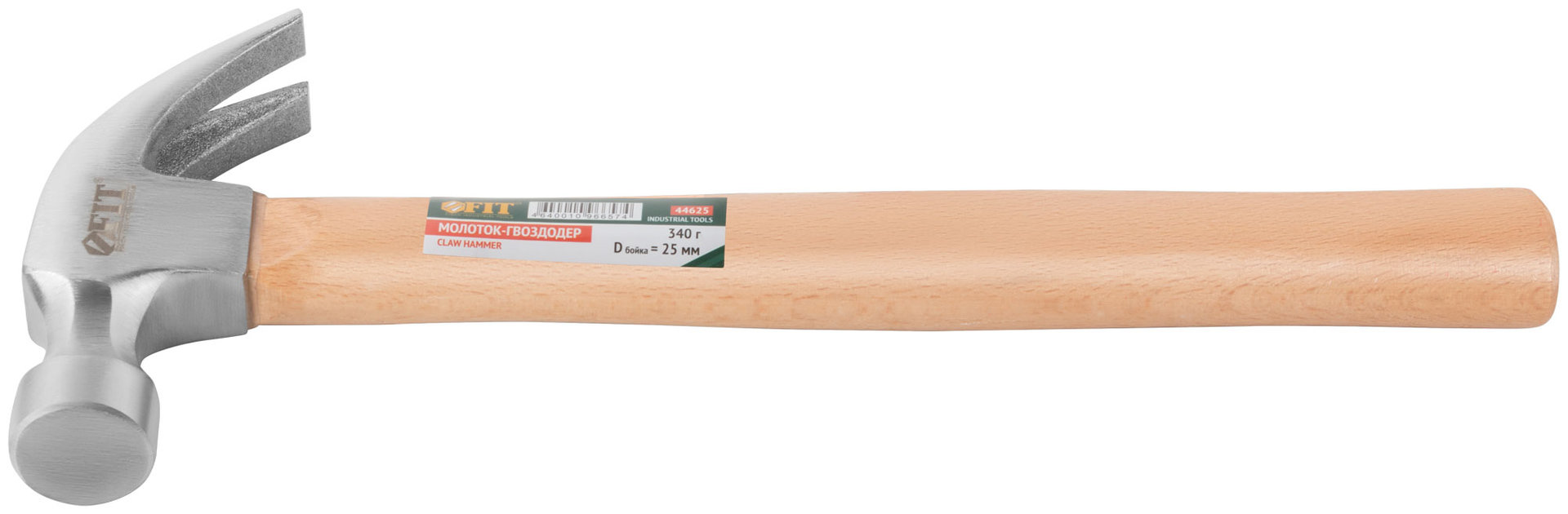 Молоток-гвоздодер, деревянная ручка 25 мм, 340 гр. (44625)
