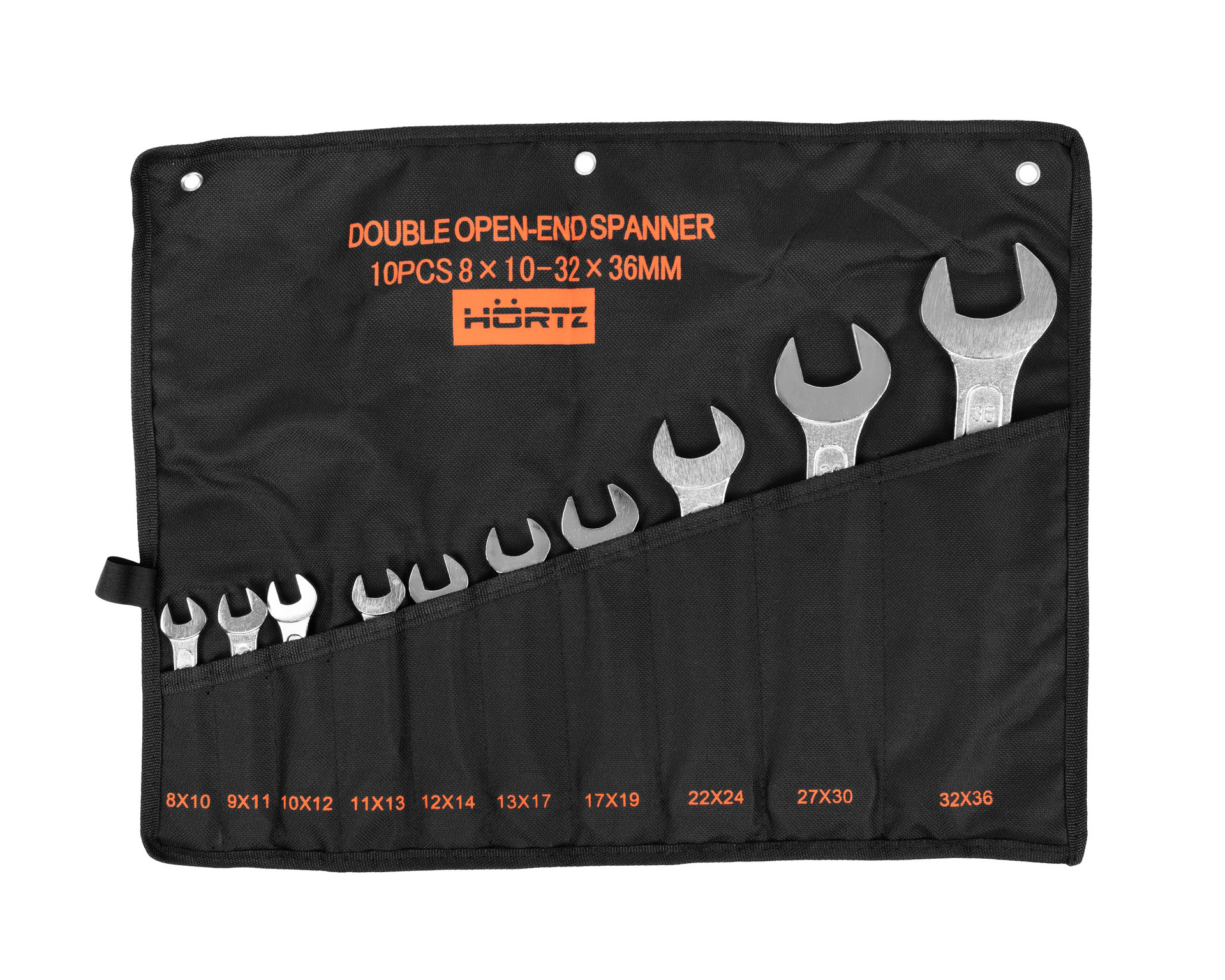 Набор ключей гаечных (рожковых) двусторонних 10 шт. (8-36) хромированнных HORTZ