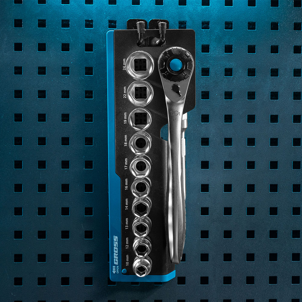 Набор торцевых головок, трещотка 120 зубьев, 1/2, CrV, 12 предметов Gross
