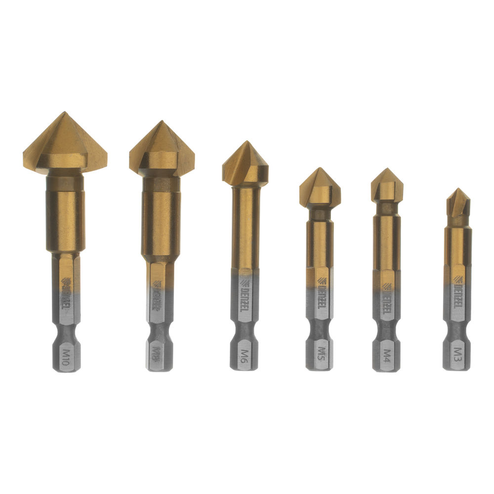 Набор зенковок, HSS, M3-M10, 6 шт, металл. кейс // Denzel (72313)