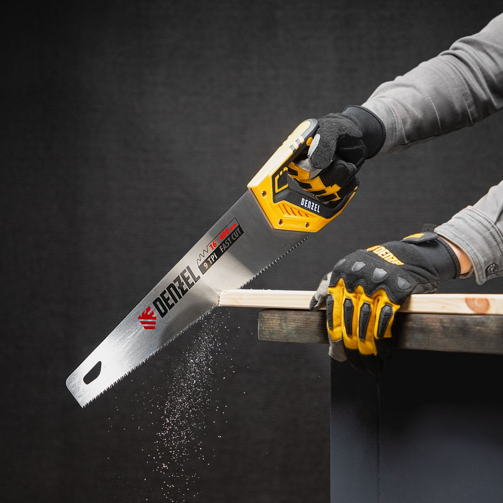 Ножовка по дереву, 400 мм, 9 TPI, зуб 3D, двухкомпонентная рукоятка Denzel (24145)