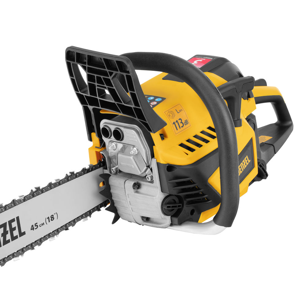 Пила цепная бензиновая DS-5218, шина 45 см, 52 см3, 3 л.с, шаг 0,325, паз 1,5 мм, 72 звена Denzel (95237)