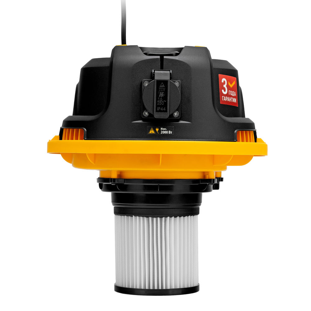 Пылесос строительный RVC20, 1400 Вт, бак 20 л, шланг 3 м, розетка с автосинхр. Denzel (28202)