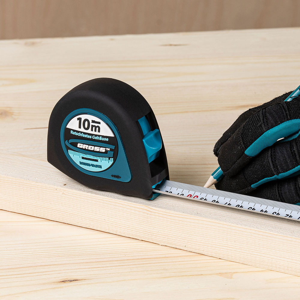 Рулетка Ergonomisch,10 м x 25 мм,магнитный обрезиненный зацеп Gross