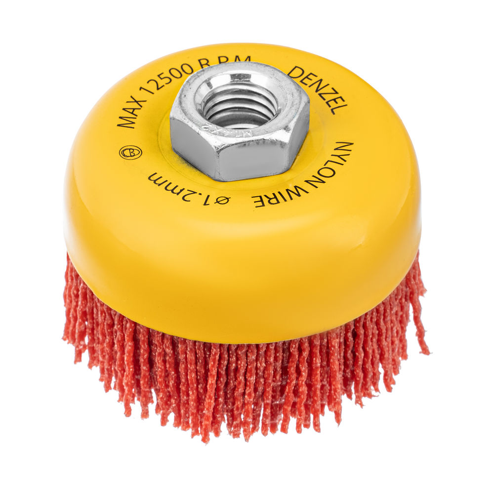 Щетка для УШМ, 75 мм, Чашка, нейлоновая щетина, М14 Denzel (74465)