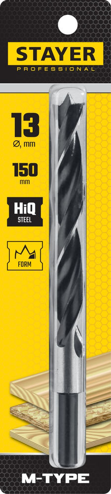 Сверло спиральное по дереву 13.0 x 150/95 мм, М-образная заточка M-type STAYER 2942-150-13