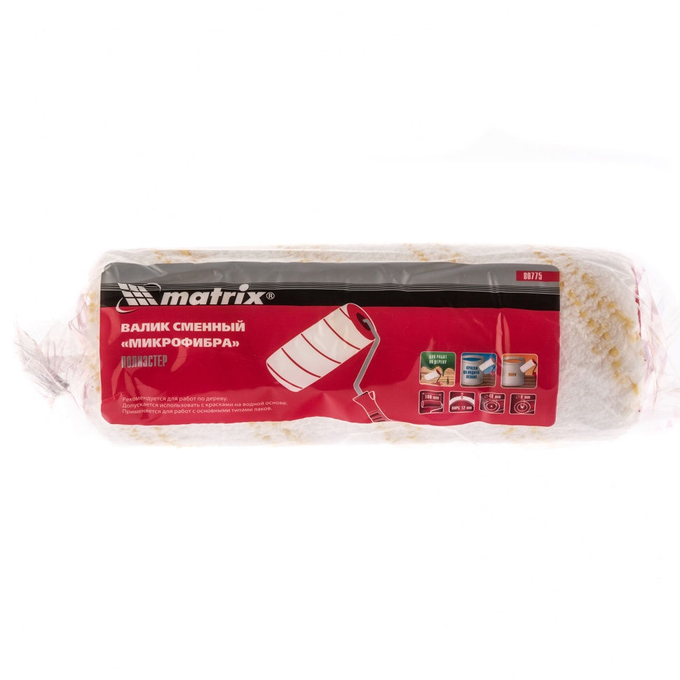 Валик сменный Микрофибра, 180 мм, ворс 12 мм, D 48 мм, D ручки 8 мм, полиэстер Matrix (80775)
